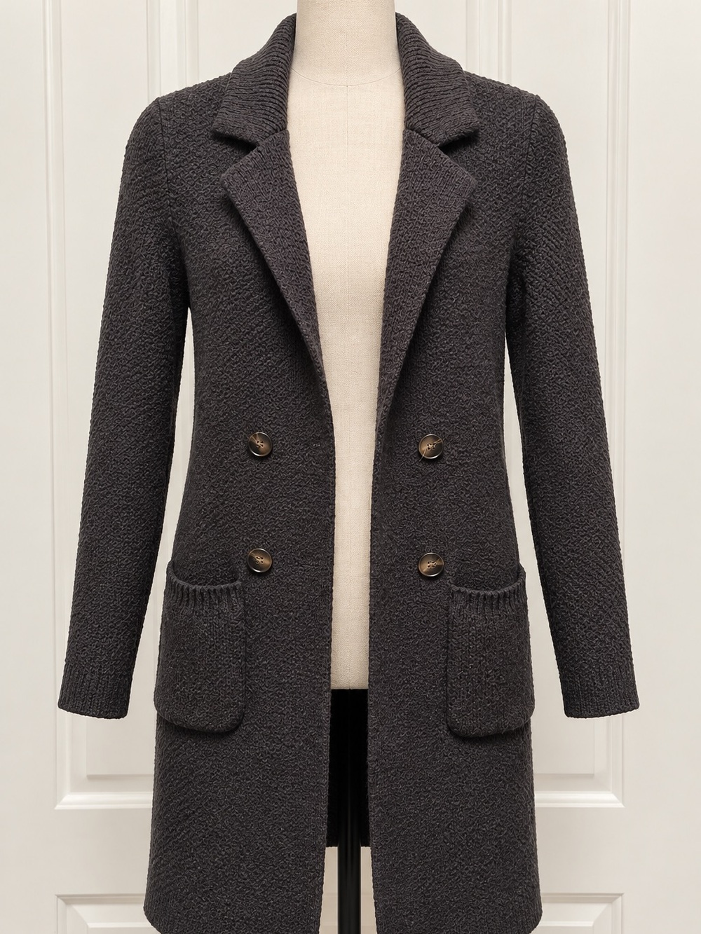 Papaya Charcoal Gray Lightweight Knit Open Front Coatigan Cardigan S